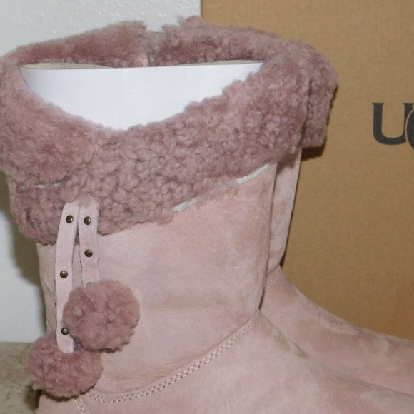 NEW WOMENS SZ 7 DUSK PINK UGG PLUMDALE CUFF SUEDE SHEEPSKIN BOOTS 1102933 - Picture 2 of 6